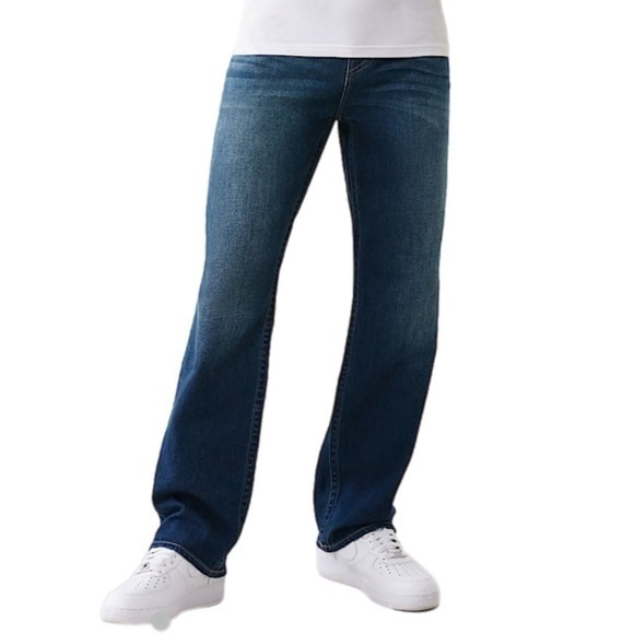 True ReligionBobby Blue Straight Leg Jeans Slightly Distressed Style